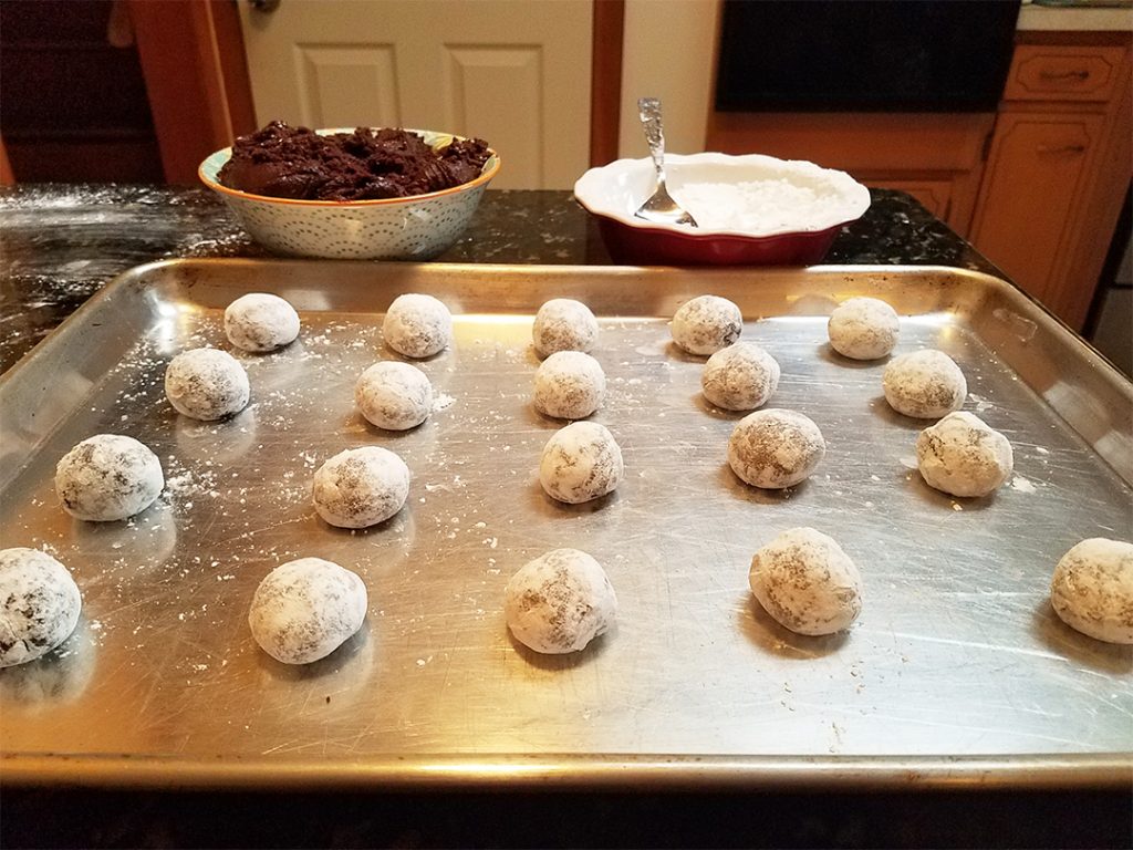 Cookies n' Creme Chocolate Crinkle Cookies on Baking Tray