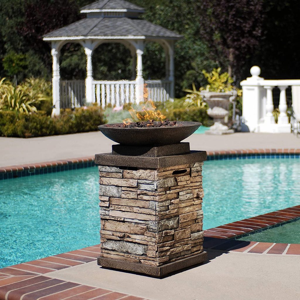 Stone fire pit and water feature