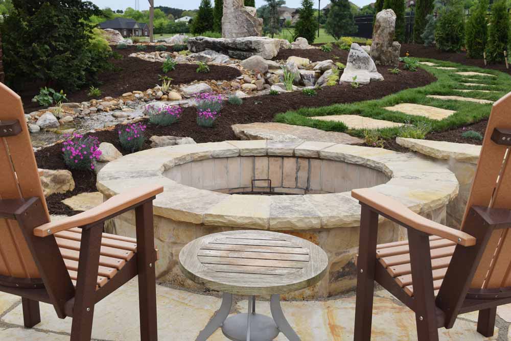 landscape with build-in fire pit