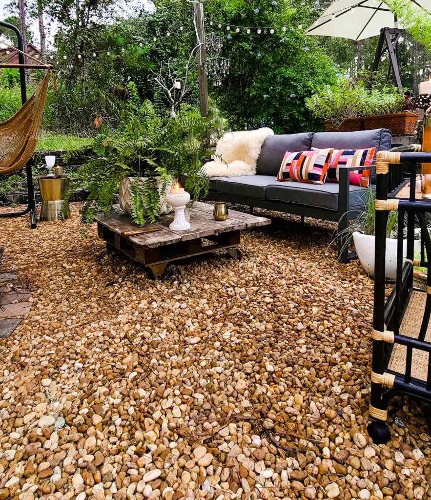 boho outdoor living space backyard