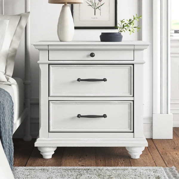 white coastal 3-drawer nightstand