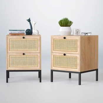 modern boho rattan nightstands