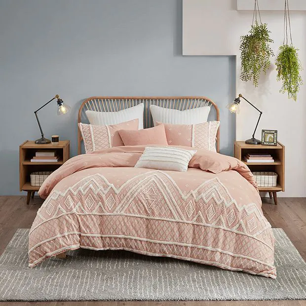 modern boho blush comforter set