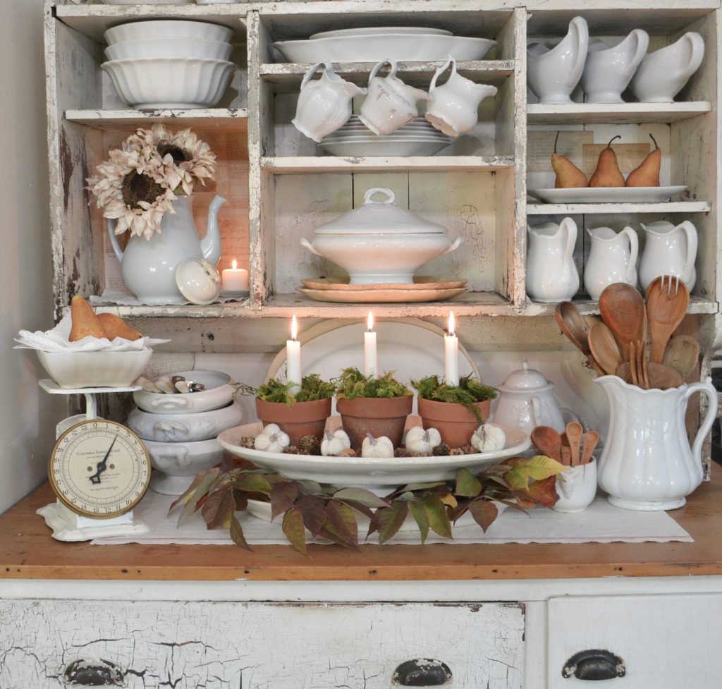 Fall Kitchen Decorating China Cabinet Display