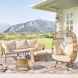 small boho patio furniture set in wicker