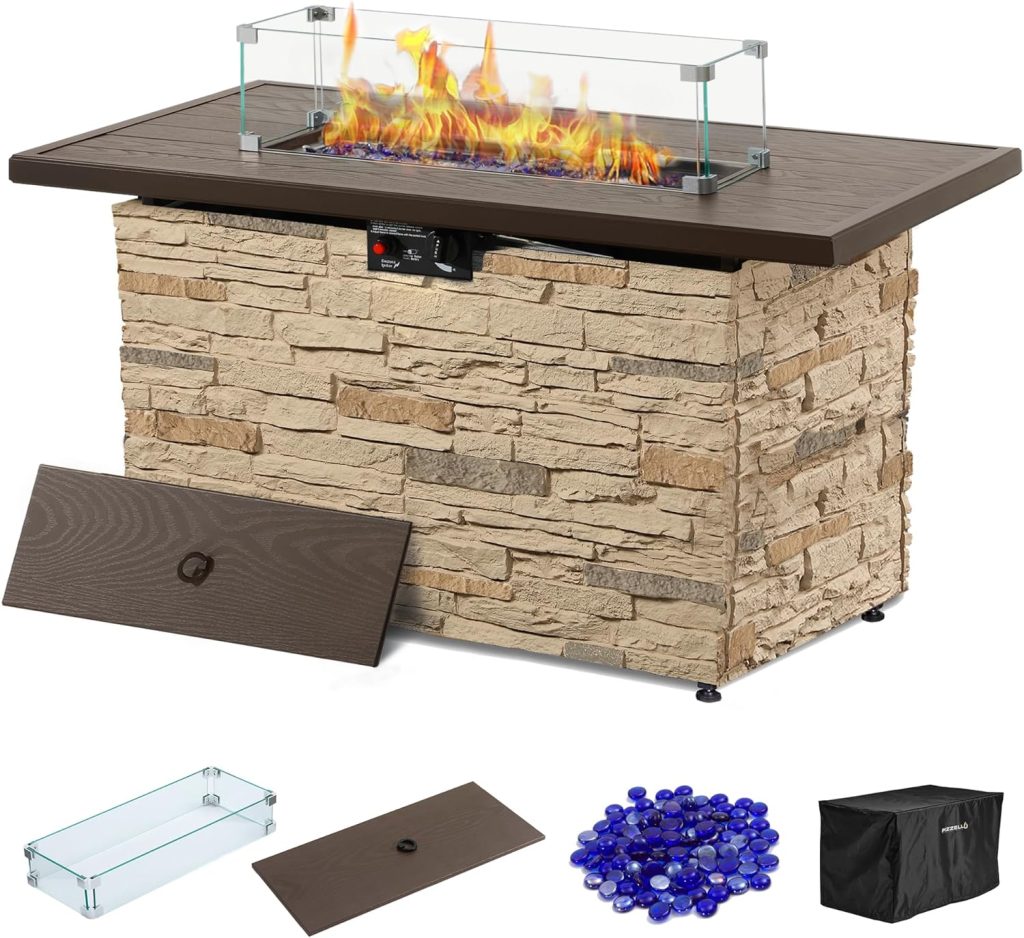 stone look fire pit table