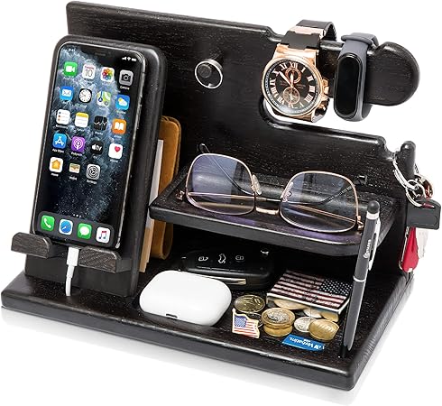 Key and Phone Organizer with Docking Station in black