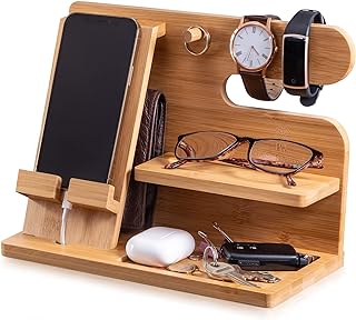 Key and Phone Organizer with Docking Station light wood