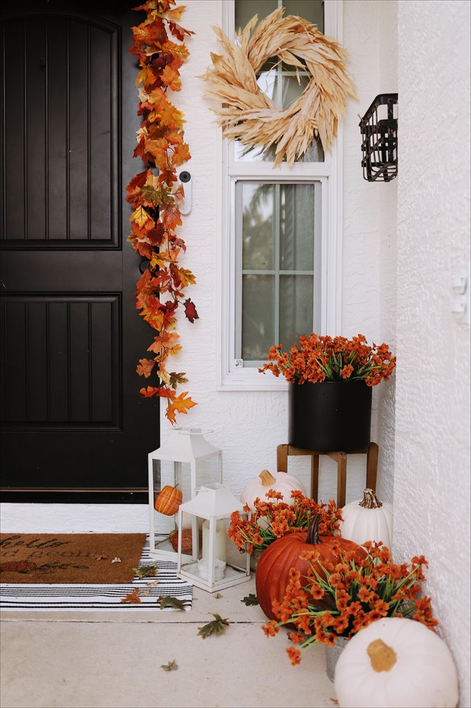 Decorate a small front porch for fall