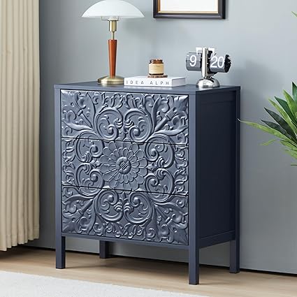 Modern Boho Bedroom Dressers in Grayish Blue