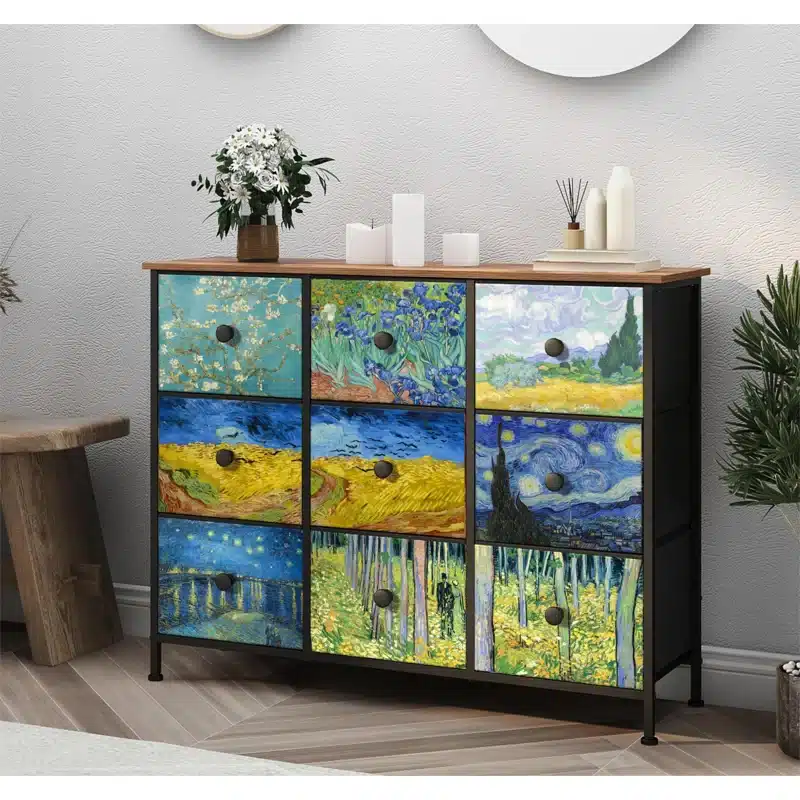 Dresser with Van Gogh scenes painted on drawer fronts