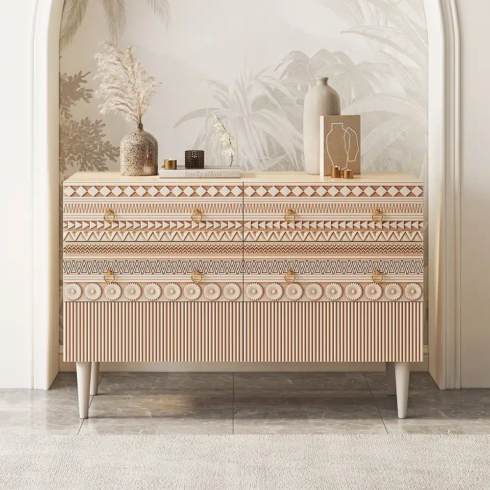 Modern Boho Bedroom Dressers in Wood and Rattan