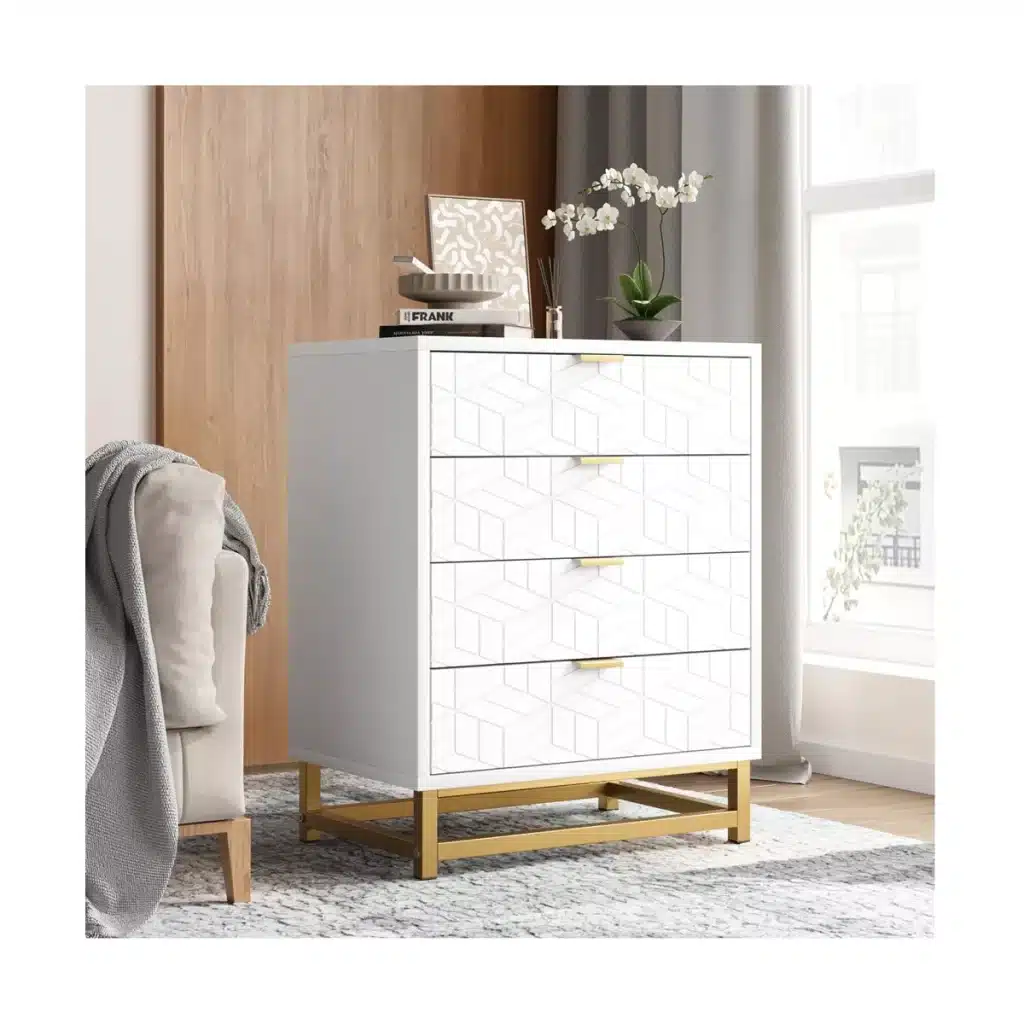 white chest of drawers in modern whote style with gold accents