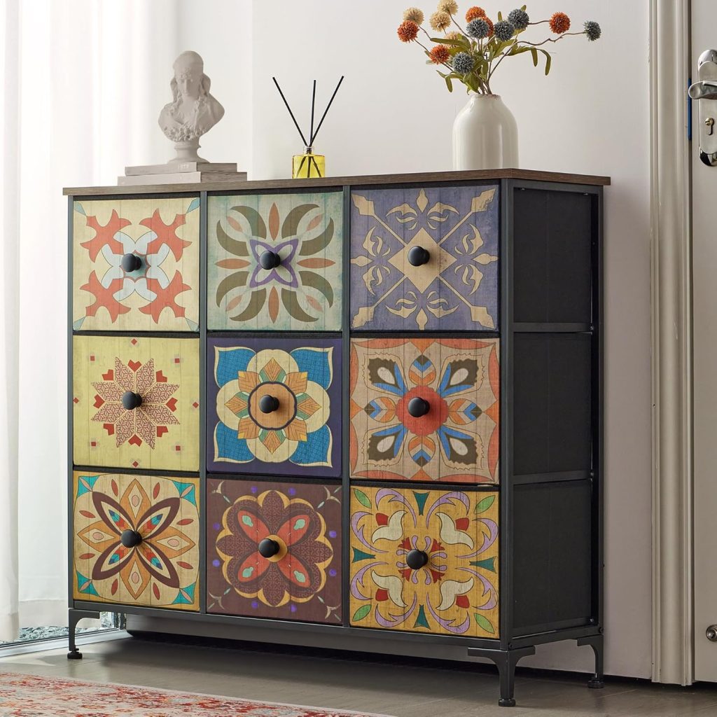 Modern Boho Bedroom Dressers Painted Colorfully