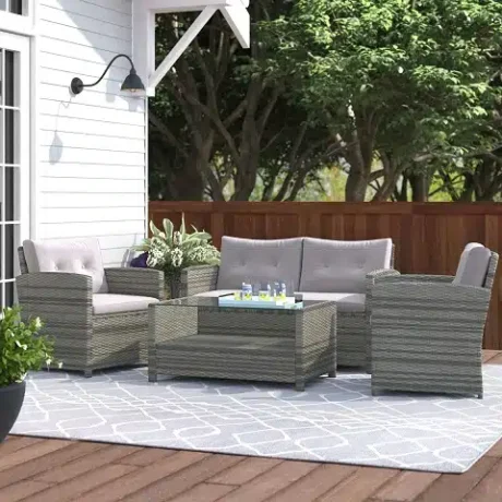 Four-Person Conversation set with Glass Top Table