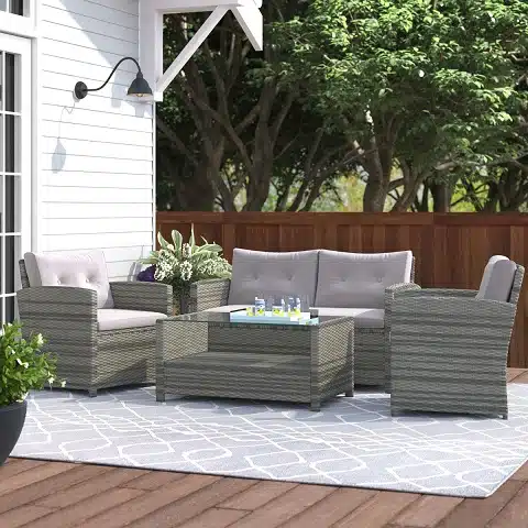  4 - Person Patio Conversation Set with Cushions, resistant to water and corrosion